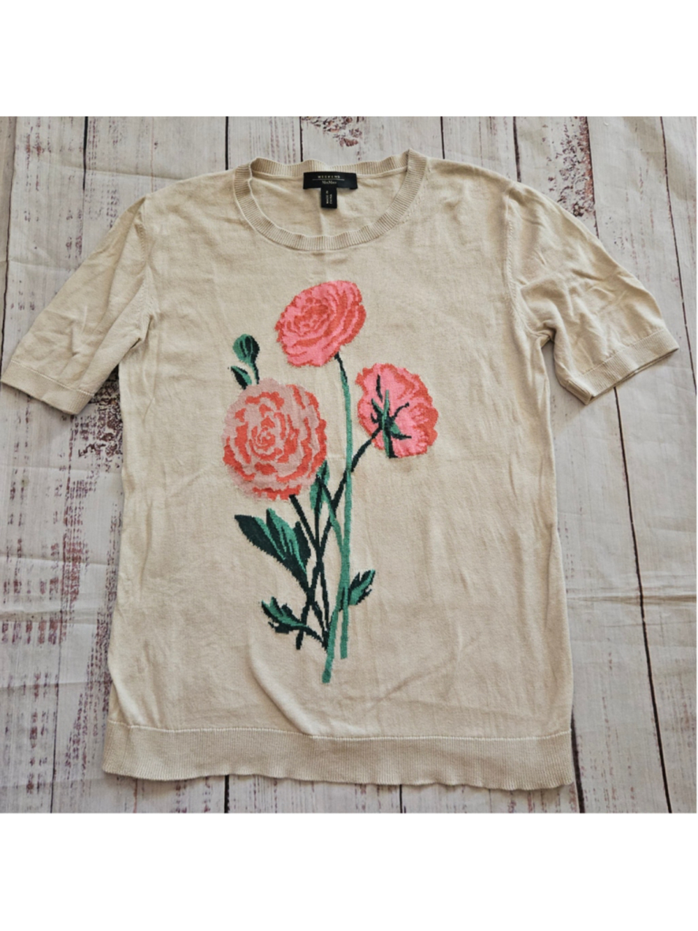 Weekend Max Mara Floral Knit Graphic Top Feminine Girly Casual